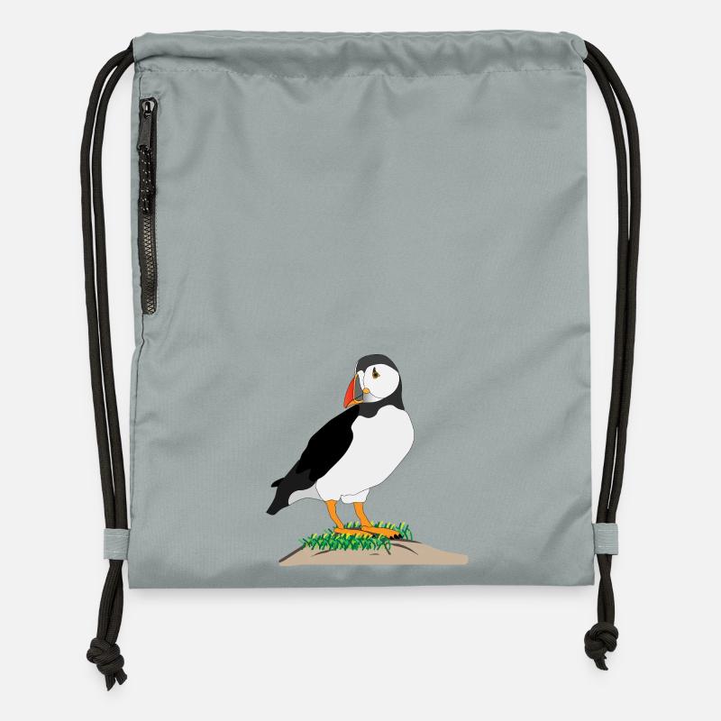 Imprimé de macareux - Sac à cordon en polyester recyclé - gris fer délavé