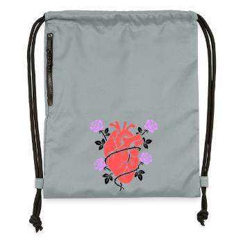 Anatomisches Herz Rosen Bunt - Turnbeutel aus Recycling-Material - Steingrau mineral wash - Vorne