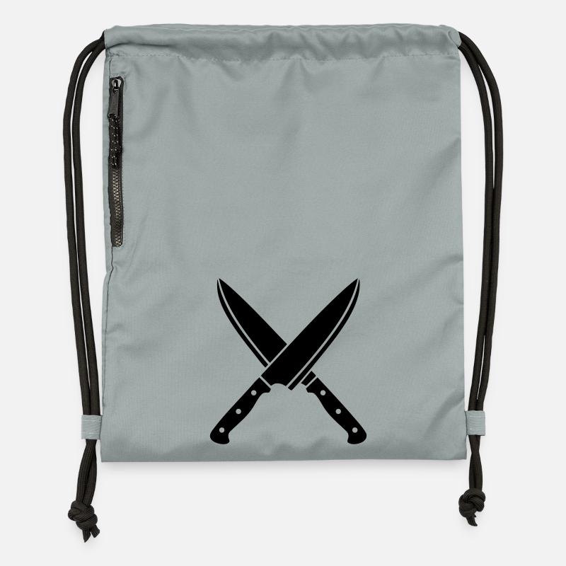Silhouette des couteaux de chef croisés - Sac à cordon en polyester recyclé - gris fer délavé