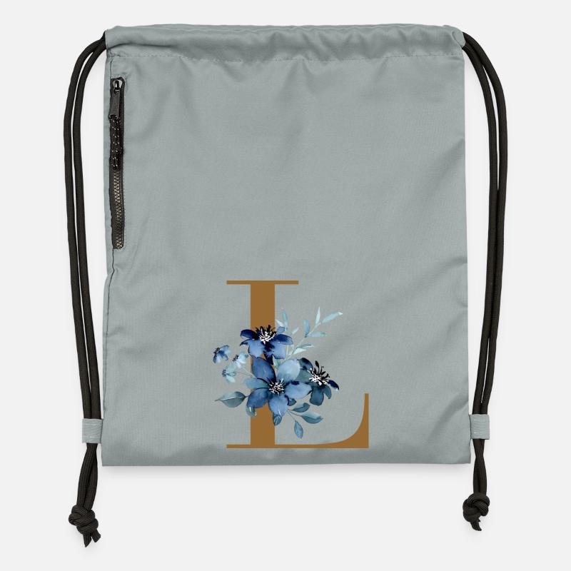 Blaues Blumen Monogramm Design Buchstabe L - Turnbeutel aus Recycling-Material - Steingrau mineral wash
