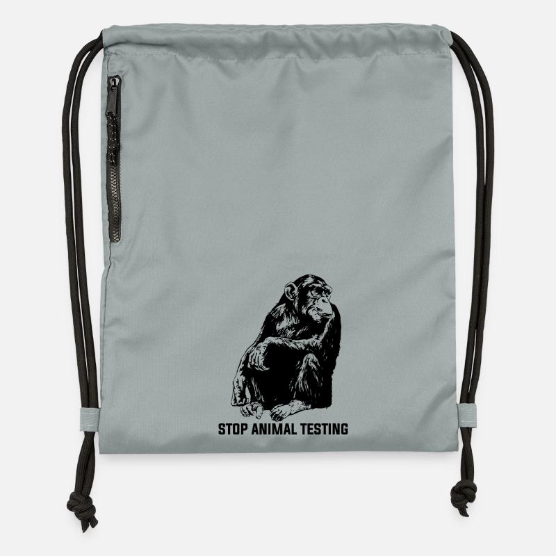Stop Animal Testing Stops Animal Experiments - Gymsac made from recycled material - mineral charcoal grey