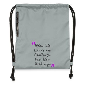 Quand la vie vous met au défi, affrontez-les avec vigueur - Sac à cordon en polyester recyclé - gris fer délavé - Devant
