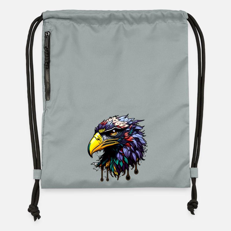 Colorful eagle with bright feathers - Gymsac made from recycled material - mineral charcoal grey