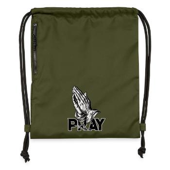 Les mains en prière prient - Sac à cordon en polyester recyclé - military green - Devant