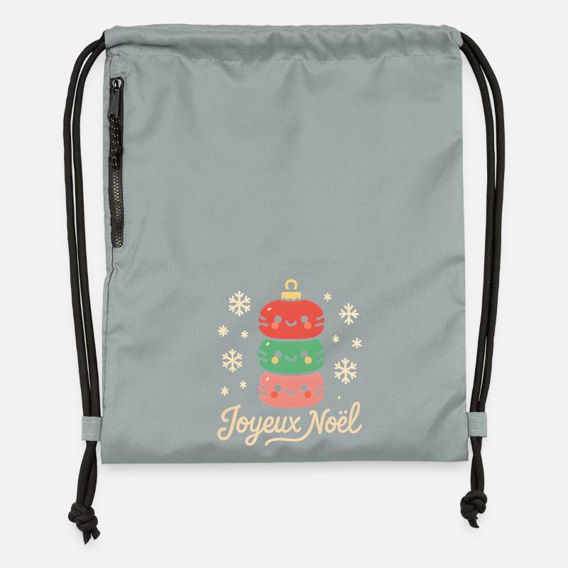 Macarons de Noël Empilés Mignons - Sac à cordon en polyester recyclé - gris fer délavé
