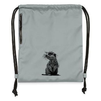 Suricate mignon avec de la fourrure et des rayures croisées - Sac à cordon en polyester recyclé - gris fer délavé - Devant