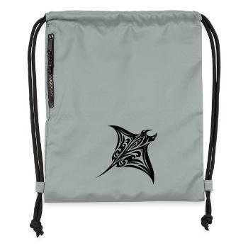 Tribal Manta Ray Style Diver Fan Tattoo - Gymsac made from recycled material - mineral charcoal grey - Front