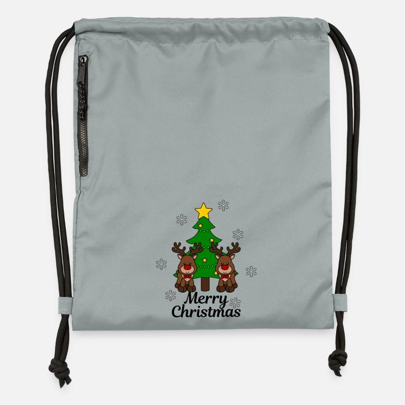 Moose with tree Merry Christmas - Gymsac made from recycled material - mineral charcoal grey