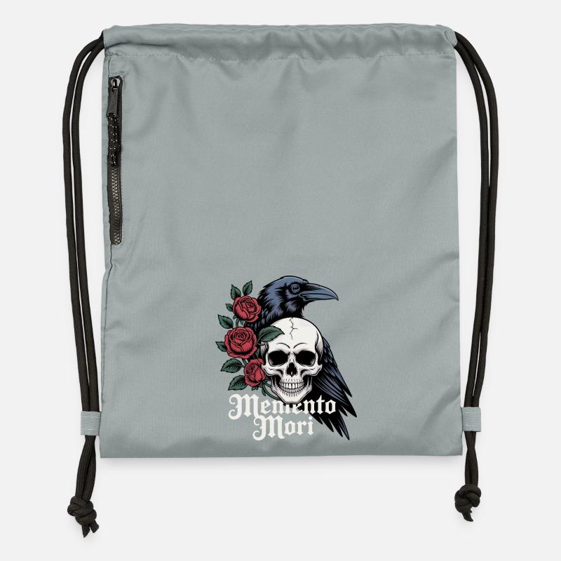 Crâne de Memento Mori & Roses de corbeau - Sac à cordon en polyester recyclé - gris fer délavé