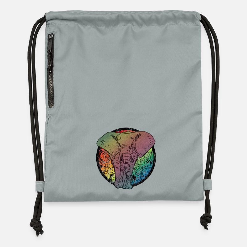 Caricature d'éléphant - Sac à cordon en polyester recyclé - gris fer délavé