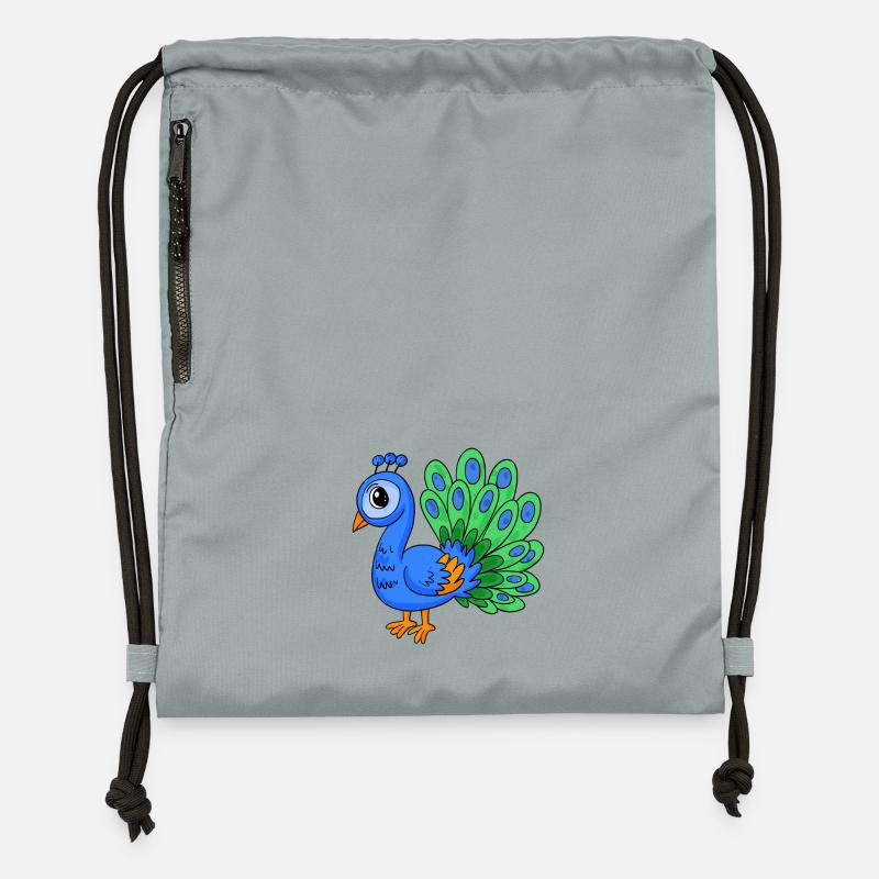Pfau Vogel - Turnbeutel aus Recycling-Material - Steingrau mineral wash