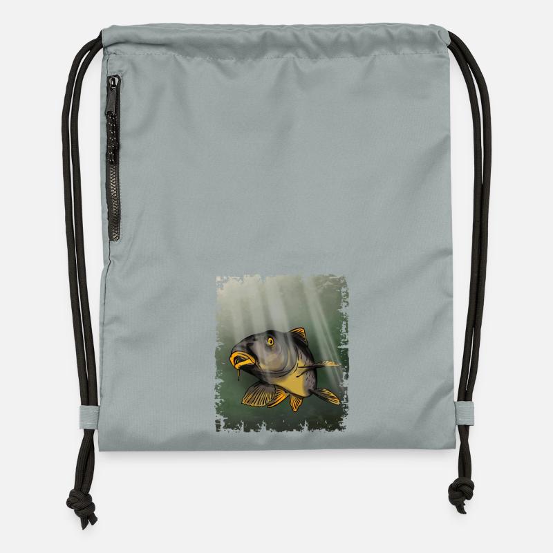 Conception de la pêche sous-marine à la carpe - Sac à cordon en polyester recyclé - gris fer délavé