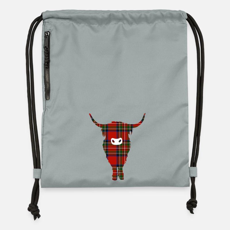 Tartan Highland Coo - Sac à cordon en polyester recyclé - gris fer délavé