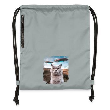 Funny British Shorthair Cat selfie with Alien UFOs - Gymsac made from recycled material - mineral charcoal grey - Front