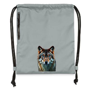 The Sapphire Gaze: Intense Portrait of a Wolf - Gymsac made from recycled material - mineral charcoal grey - Front