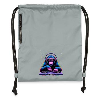 Bunter DJ-Affe mit Kopfhörern und Brille - Turnbeutel aus Recycling-Material - Steingrau mineral wash - Vorne