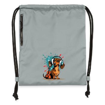 Winter music dachshund with headphones - Gymsac made from recycled material - mineral charcoal grey - Front