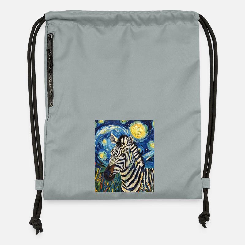 Zebra Van Gogh Style Starry Night - Gymsac made from recycled material - mineral charcoal grey