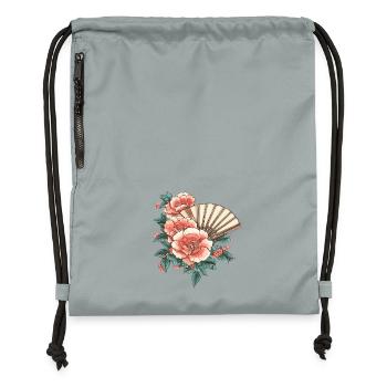 Pivoine et éventails - Sac à cordon en polyester recyclé - gris fer délavé - Devant