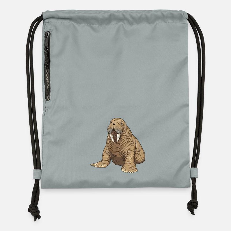 Charme de morse : dessin d’animaux vintage - Sac à cordon en polyester recyclé - gris fer délavé