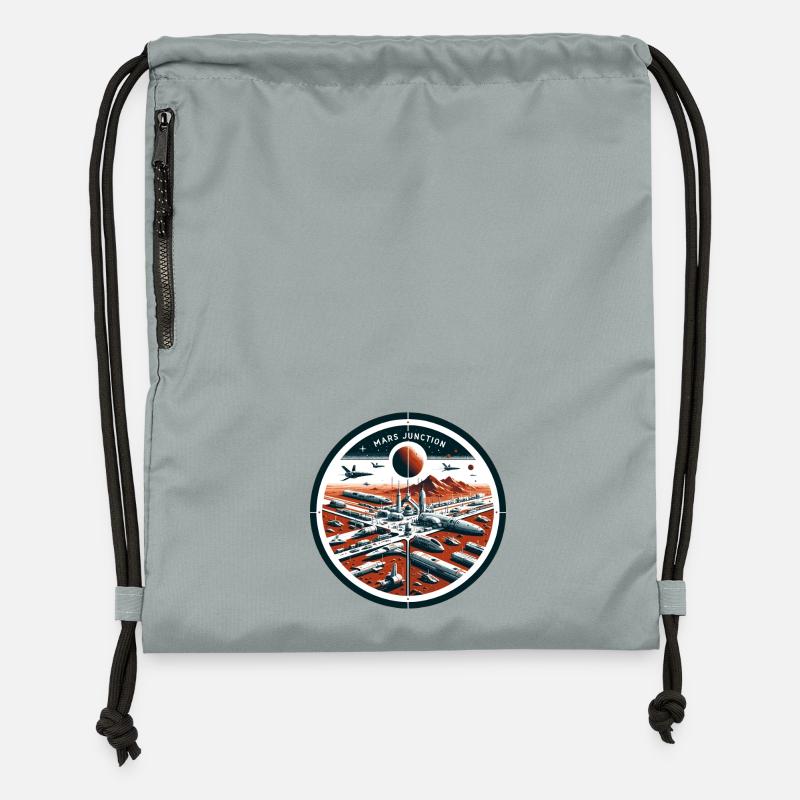 Mars Junction Spaceport Patch - Gymsac made from recycled material - mineral charcoal grey