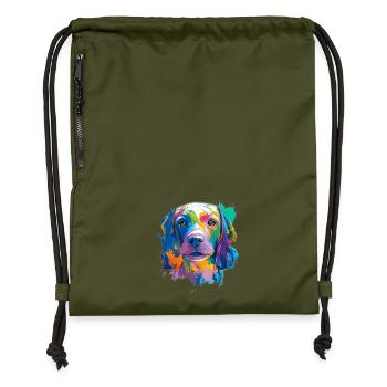 Vizsla Dog Pop Art Portrait Colourful Pet Art - Gymsac made from recycled material - military green - Front