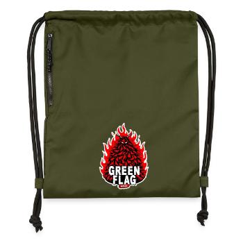 Flaming Green Flag Crest - Gymsac made from recycled material - military green - Front