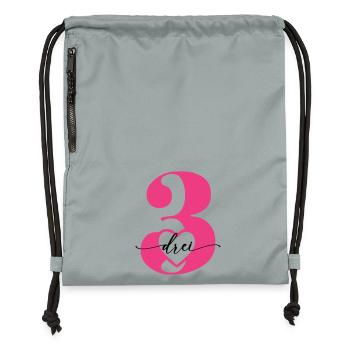 Digit Three 3 with Heart - Gymsac made from recycled material - mineral charcoal grey - Front