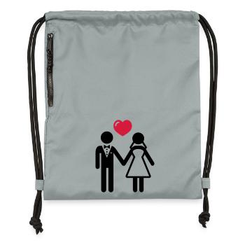 Bride and groom with heart - Gymsac made from recycled material - mineral charcoal grey - Front
