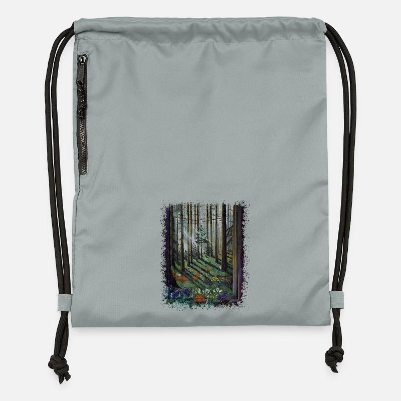Forêt ensoleillée avec clairière ombragée - Sac à cordon en polyester recyclé - gris fer délavé
