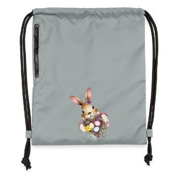 Un joli lapin de Pâques avec un cœur et un panier de Pâques - Sac à cordon en polyester recyclé - gris fer délavé - Devant