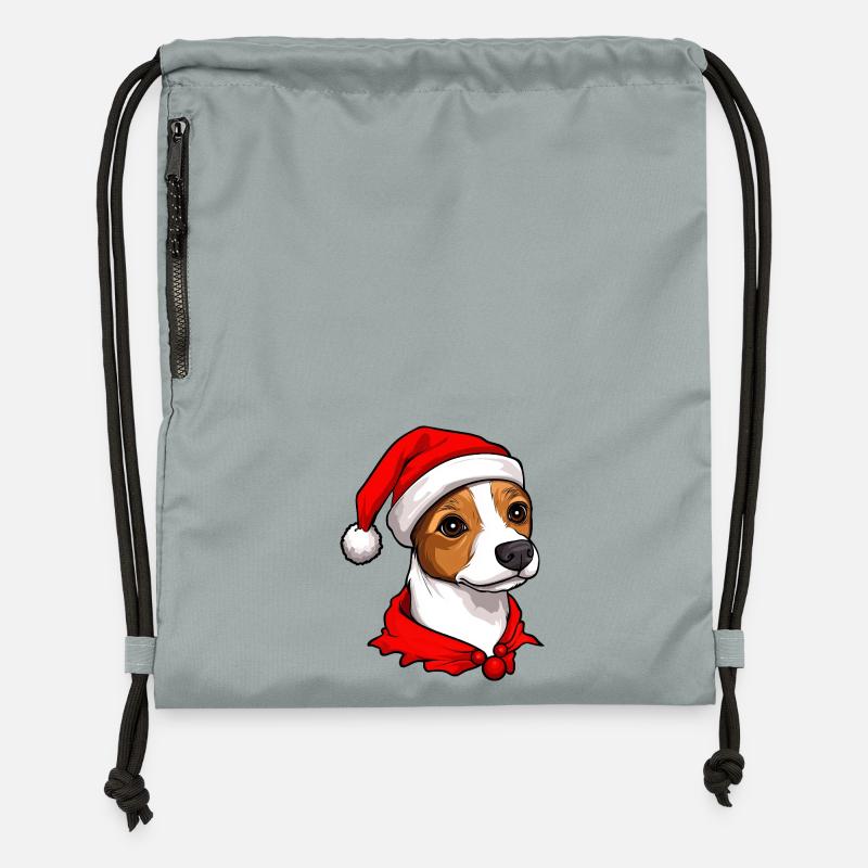 Jack Russell Terrier Noël - Sac à cordon en polyester recyclé - gris fer délavé