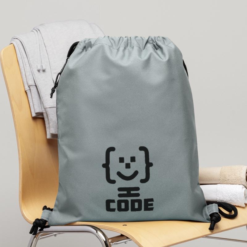 Logo du code du programmeur principal avec texte CODE Sac à cordon en polyester recyclé