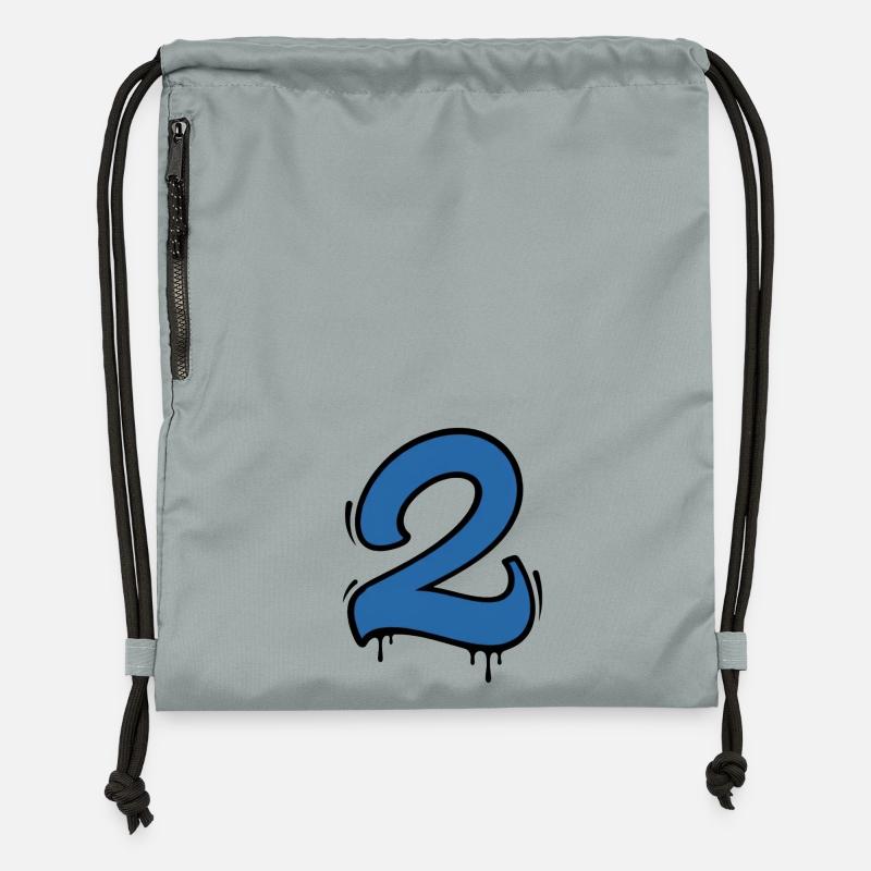 Graffiti Zahl 2 Blau - Turnbeutel aus Recycling-Material - Steingrau mineral wash