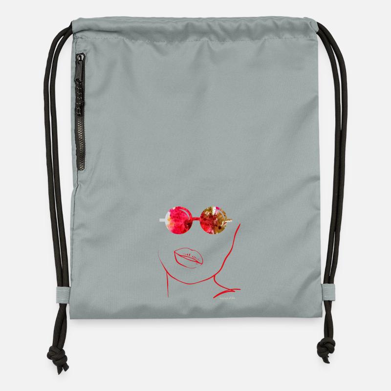 Abstract Art with Sunglasses and Red Lips - Gymsac made from recycled material - mineral charcoal grey