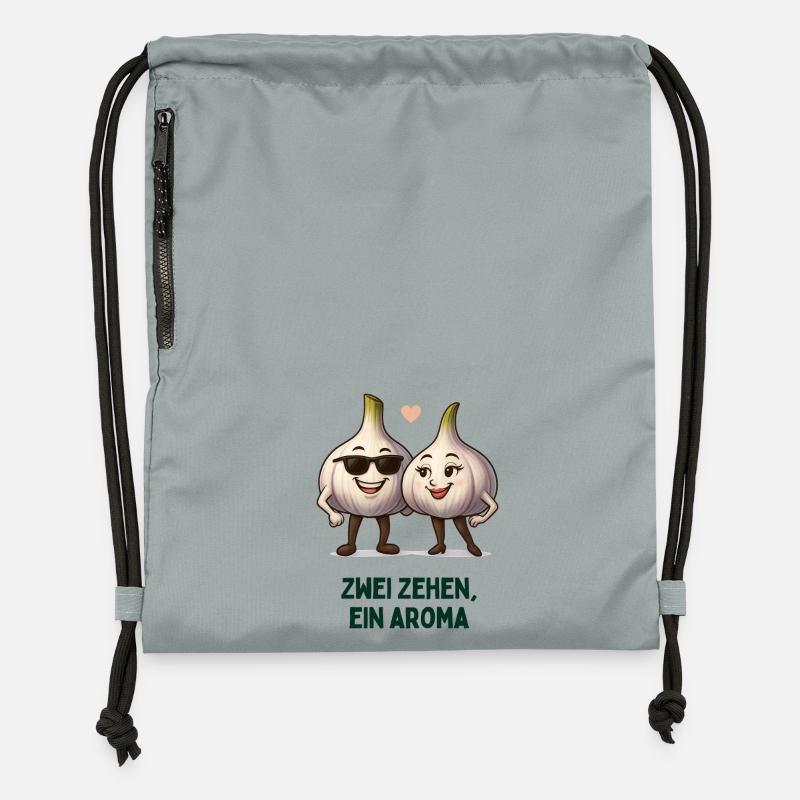 Deux orteils, un arôme Garlic Cartoon - Sac à cordon en polyester recyclé - gris fer délavé