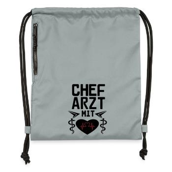 Chefarzt mit Herz Geschenk - Turnbeutel aus Recycling-Material - Steingrau mineral wash - Vorne