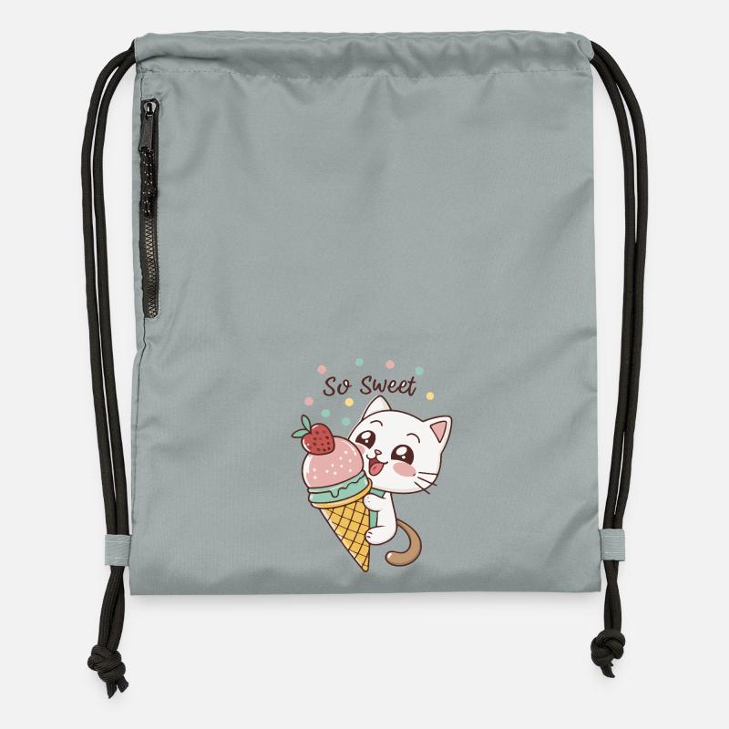 Chaton gourmand et glace pastel - Sac à cordon en polyester recyclé - gris fer délavé