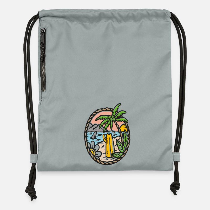Cadre circulaire de Vagues de palmier de plage - Sac à cordon en polyester recyclé - gris fer délavé