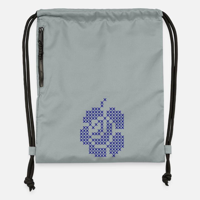 Blue Cross-Stitch Rose Pattern - Gymsac made from recycled material - mineral charcoal grey