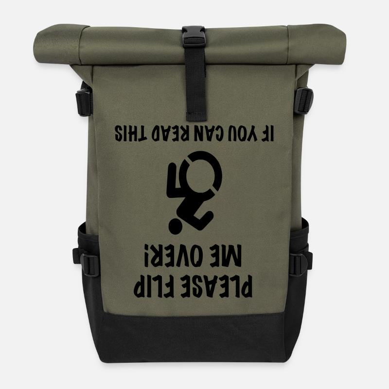 Der Rollstuhlfahrer steht auf dem Kopf. Humor # - Rolltop Rucksack - Olive/Schwarz