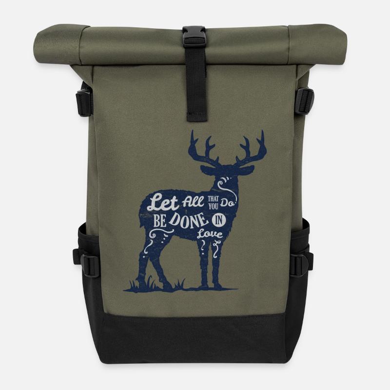 Hirsch Elch Spruch Liebe Englisch Geschenk Geweih - Rolltop Rucksack - Olive/Schwarz