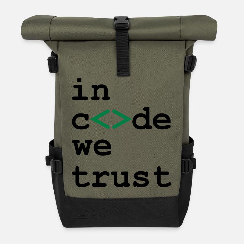 [ In code we trust ] - Rolltop Rucksack - Olive/Schwarz