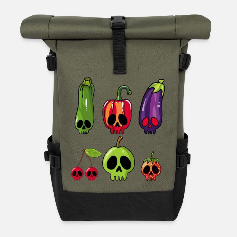 Têtes de mort végétariennes - Sac à dos roll top - olive/noir