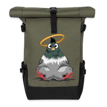 dicke taube lustig Heiligenschein comic cartoon - Rolltop Rucksack - Olive/Schwarz - Vorne