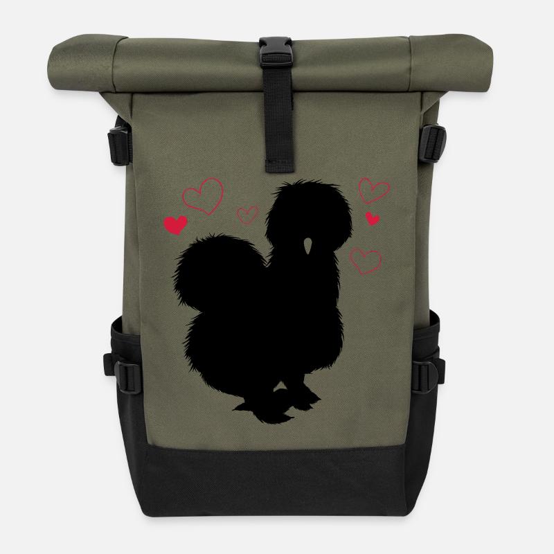 Poule en soie - Sac à dos roll top - olive/noir