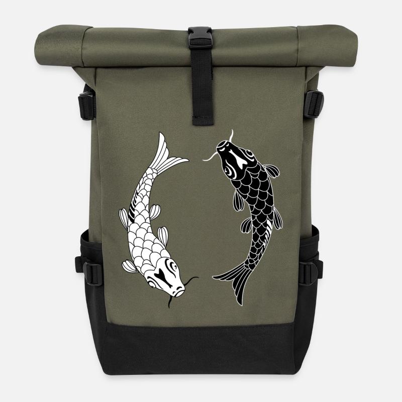 Poisson noir blanc Ying et yang - Sac à dos roll top - olive/noir