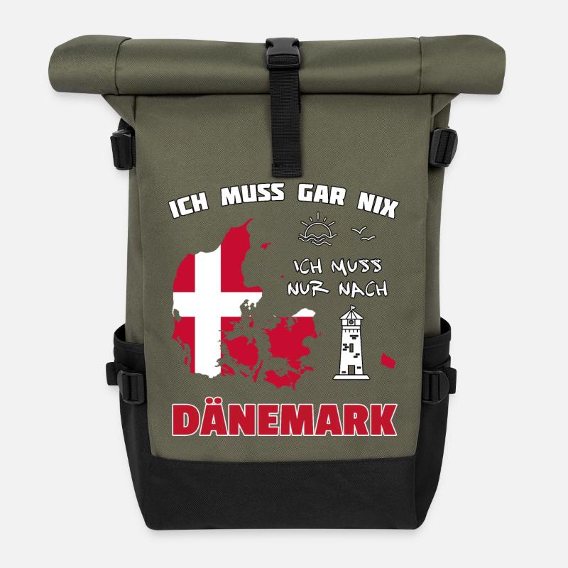 Dänemark Reisetraum mit Leuchtturm - Rolltop Rucksack - Olive/Schwarz