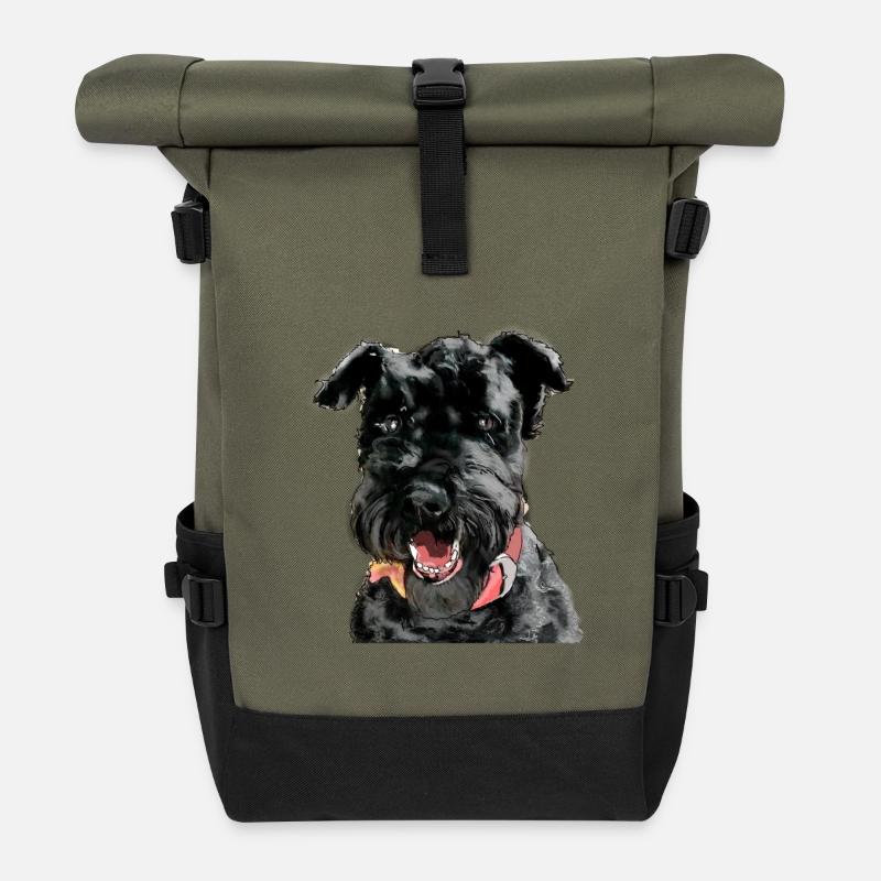 Kerry Blue Terrier - Rolltop Rucksack - Olive/Schwarz