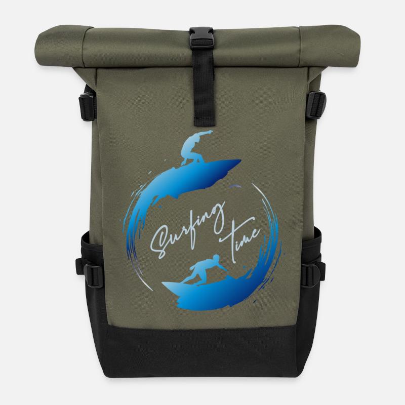 Surfing, surfing time - Roll Top Backpack - olive/black